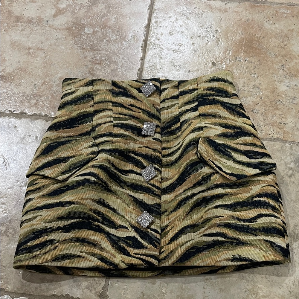 Giuseppe Di Morabito Animal Print Skirt with Rhinestone Accent